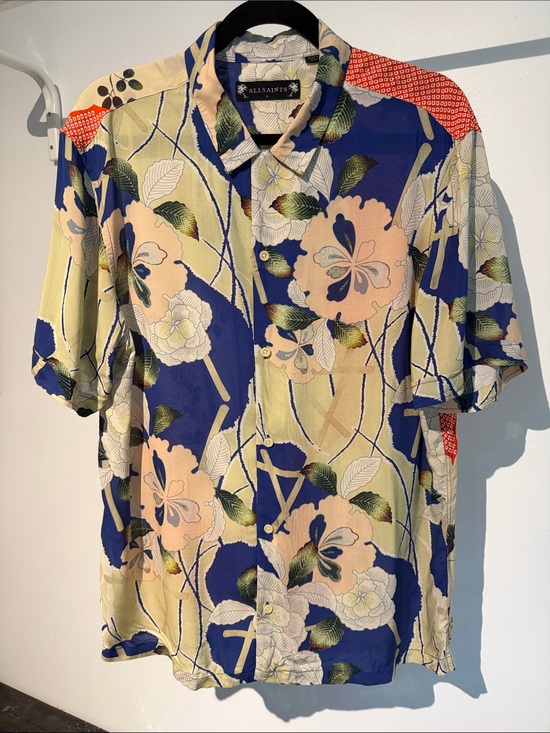 All Saints Other - All Saints Men’s Floral Button-Down Shirt in Navy, Peach & Cream